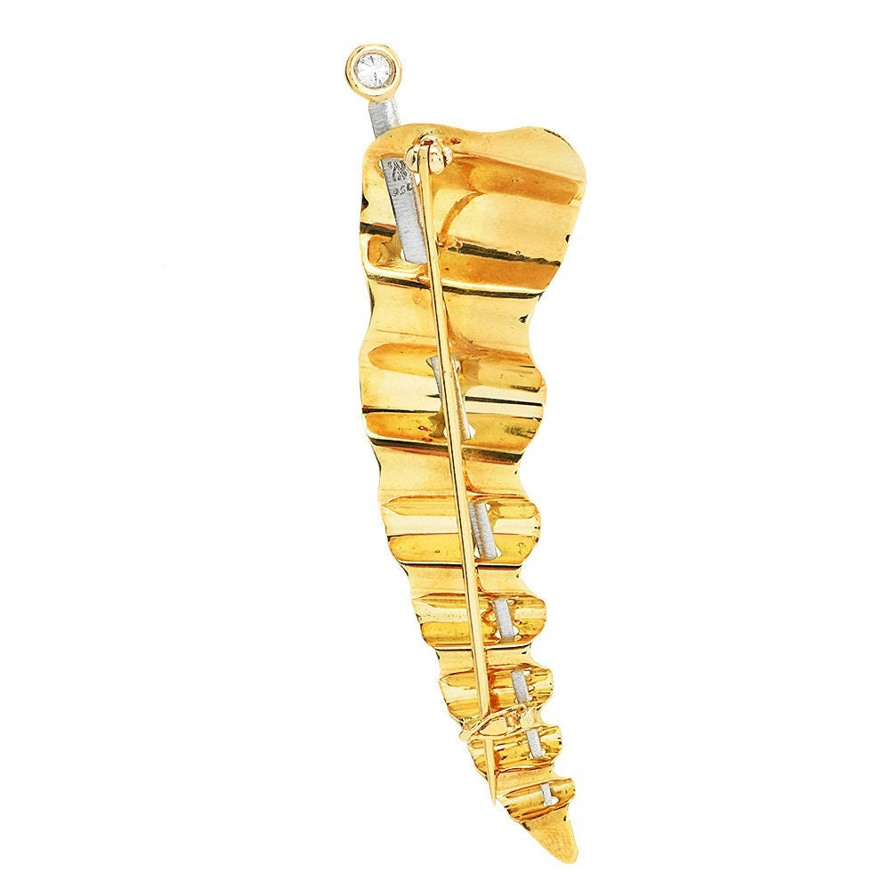Large 18K Yellow Gold Needle and Ribbon Sewing Themed Brooch Pin