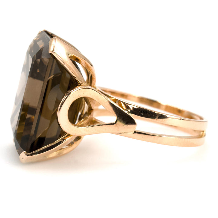 Large Emerald Cut Smoky Quartz and Rose Gold Ring
