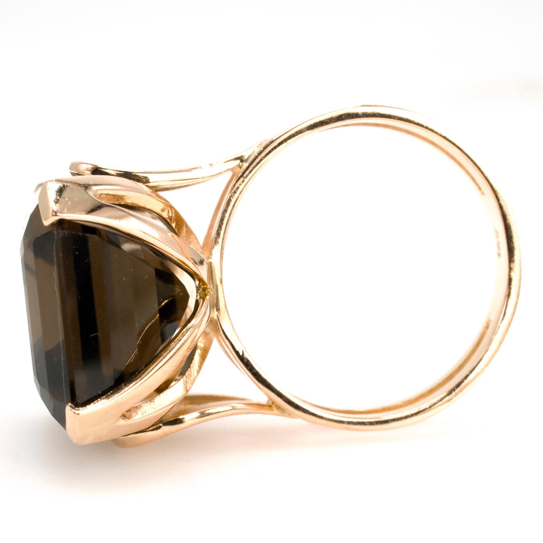 Large Emerald Cut Smoky Quartz and Rose Gold Ring