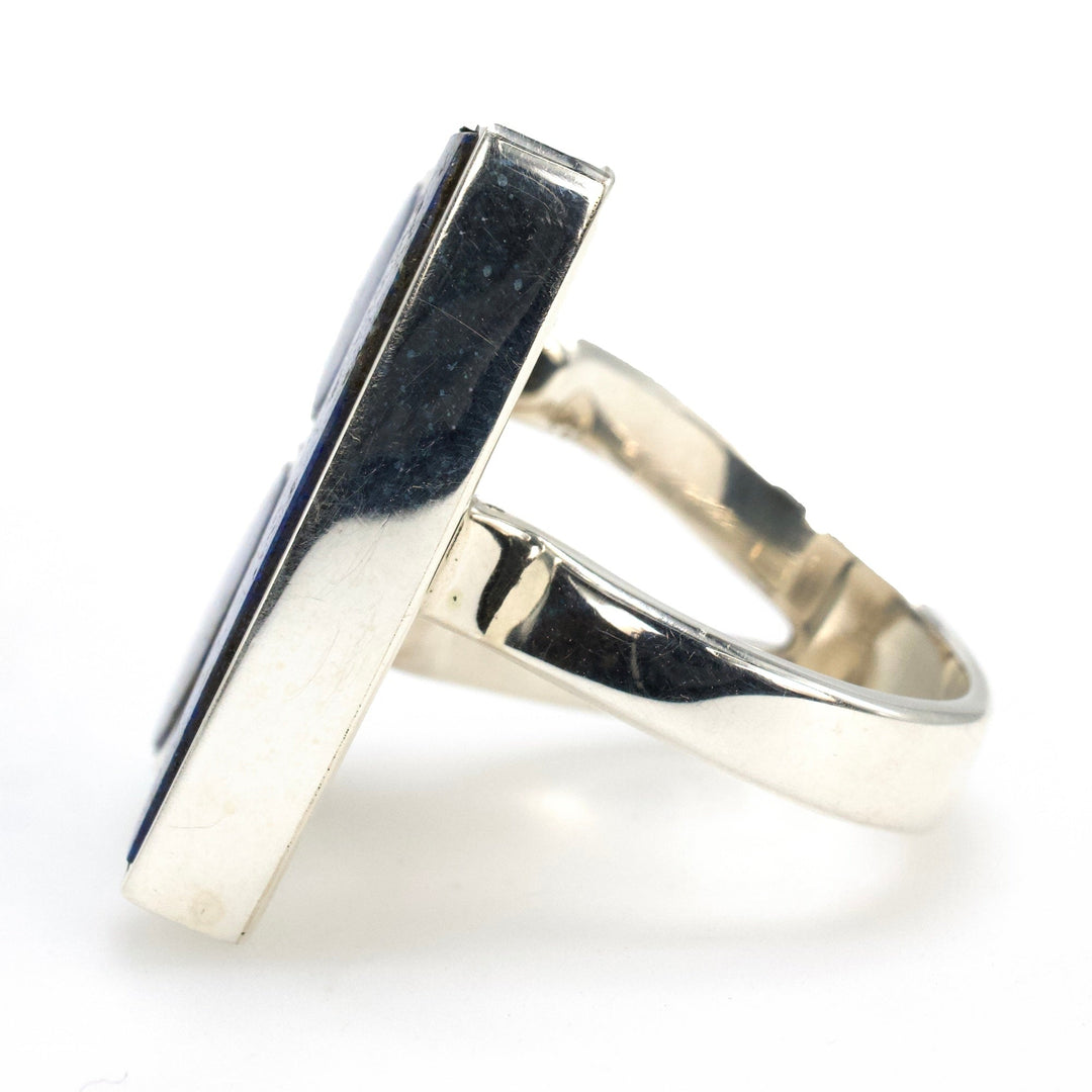 Mexican Designed Sterling Silver and Lapis Lazuli Oversized Geometric Ring