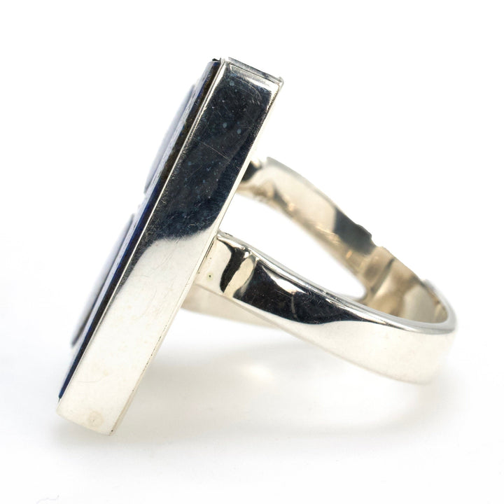 Mexican Designed Sterling Silver and Lapis Lazuli Oversized Geometric Ring