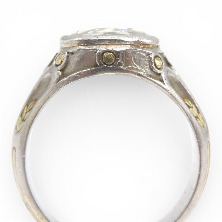 2.32 Carat Cushion Shaped Antique Rose Cut Diamond in Platinum and Yellow Gold