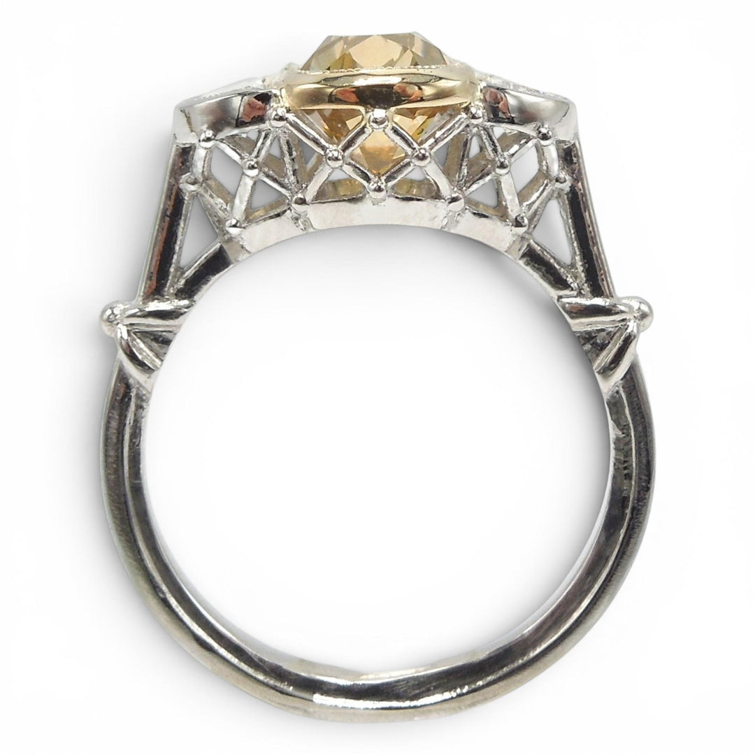 GIA 2.14ct Fancy Yellow Old Mine Cut Diamond in Art Deco Style Mounting