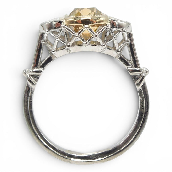 GIA 2.14ct Fancy Yellow Old Mine Cut Diamond in Art Deco Style Mounting