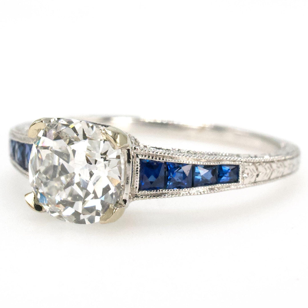 Old Mine Cut Lab Grown Diamond in Art Deco Style Mounting with Calibre Cut