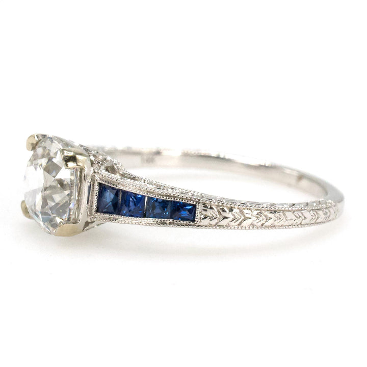 Old Mine Cut Lab Grown Diamond in Art Deco Style Mounting with Calibre Cut