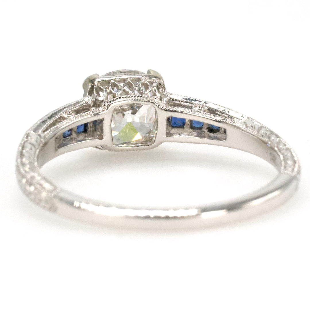 Old Mine Cut Lab Grown Diamond in Art Deco Style Mounting with Calibre Cut