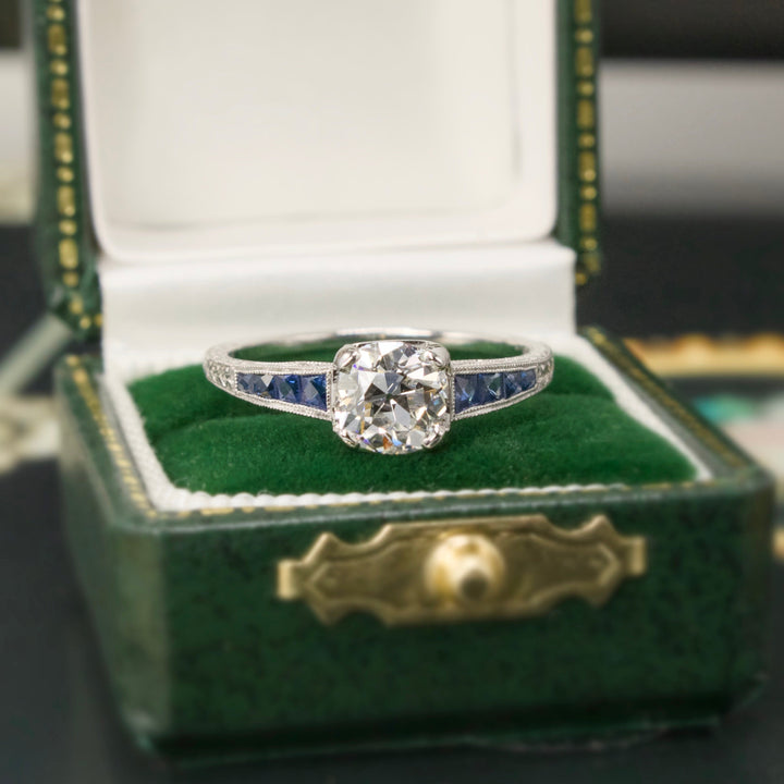 Old Mine Cut Lab Grown Diamond in Art Deco Style Mounting with Calibre Cut