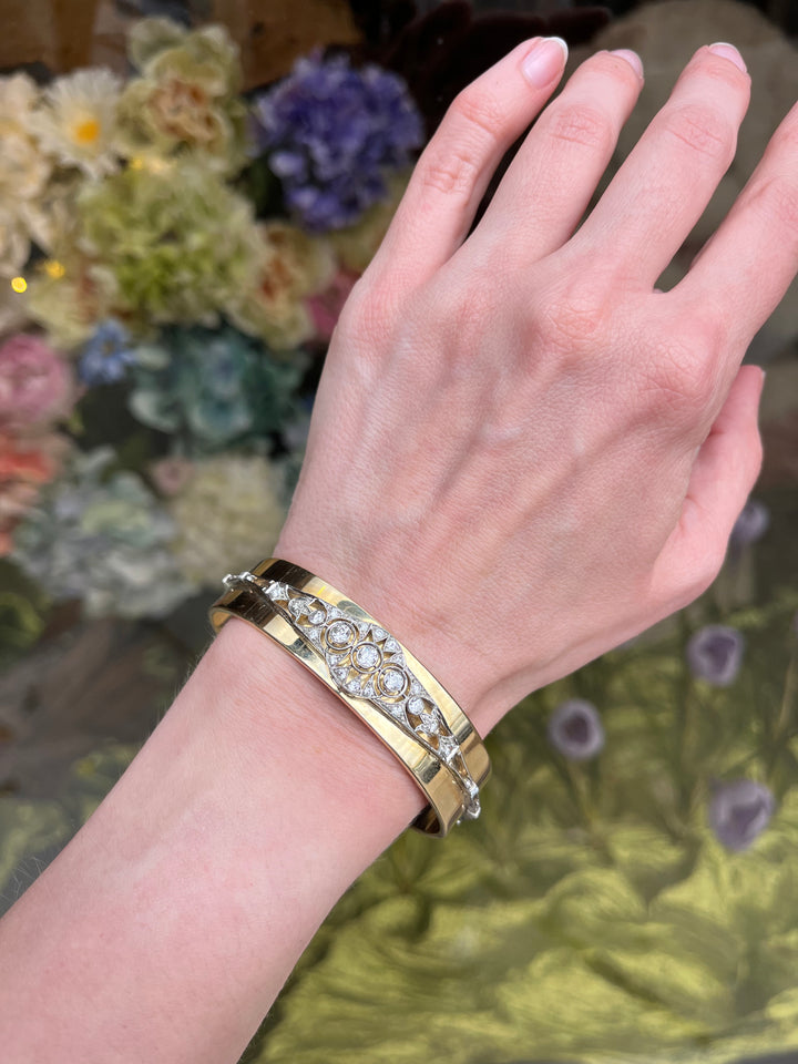 Art Deco Platinum and Diamond Bracelet on Modern Gold Cuff