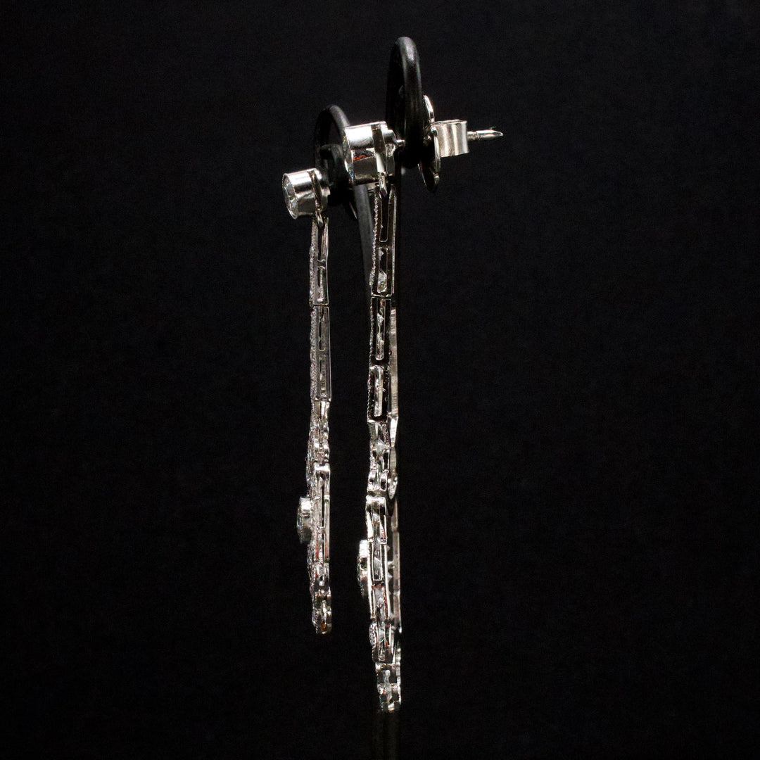 Pristine Art Deco Style Drop Earrings with 4.00 Carats of Diamonds in Platinum
