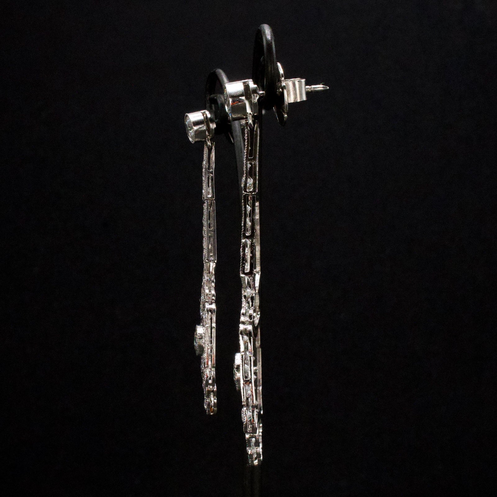Pristine Art Deco Style Drop Earrings with 4.00 Carats of Diamonds in Platinum