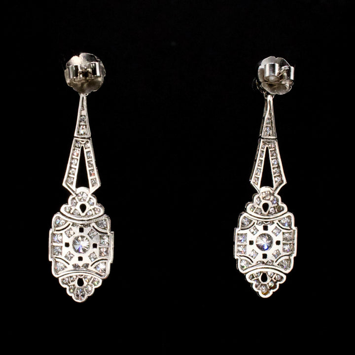 Pristine Art Deco Style Drop Earrings with 4.00 Carats of Diamonds in Platinum