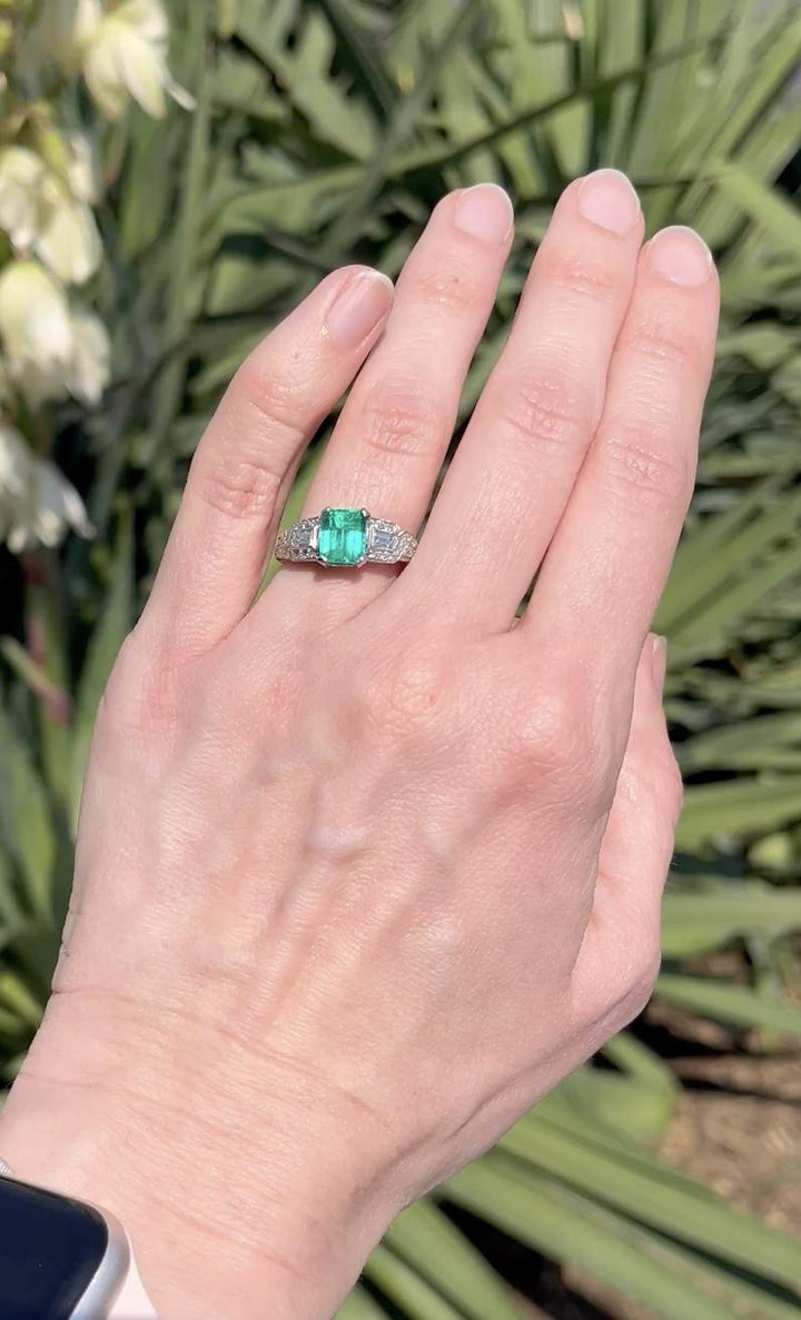 Art Deco Style GIA® 1.78 Carat Colombian Emerald and Diamond Engagement Ring in