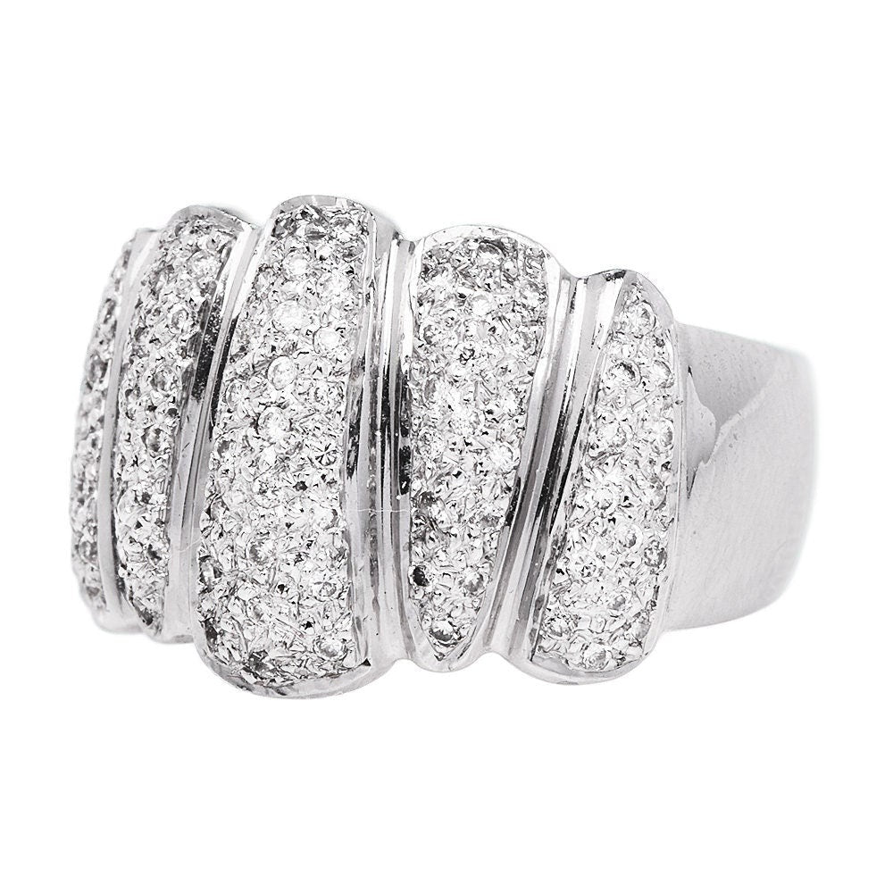 Wide Textured Pavé Diamond Band in 18K White Gold