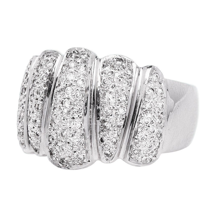 Wide Textured Pavé Diamond Band in 18K White Gold