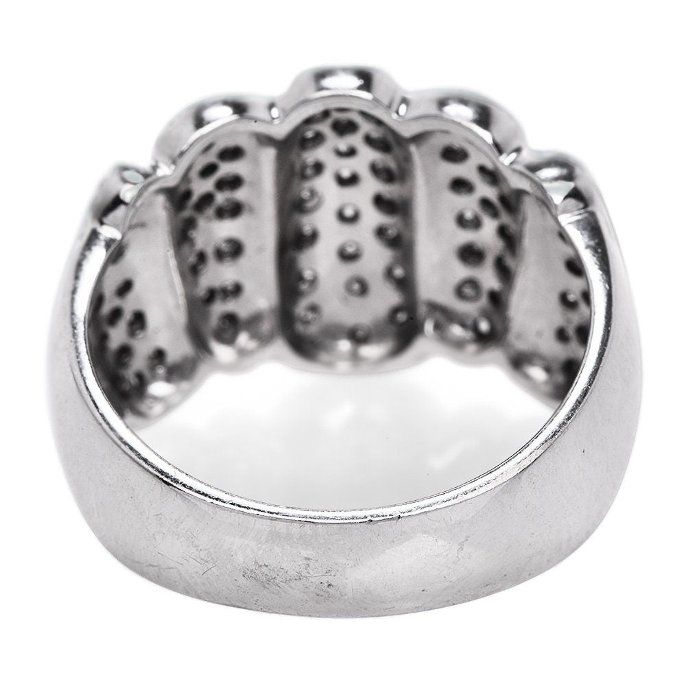 Wide Textured Pavé Diamond Band in 18K White Gold