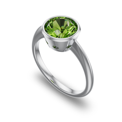 Bezel Set Edwardian Inspired Solitaire with Scalloped Cutouts in Platinum with peridot