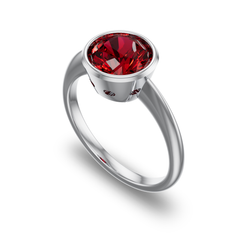 Bezel Set Edwardian Inspired Solitaire with Scalloped Cutouts in Platinum with ruby