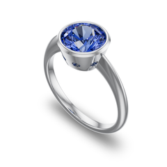 Bezel Set Edwardian Inspired Solitaire with Scalloped Cutouts in Platinum with sapphire