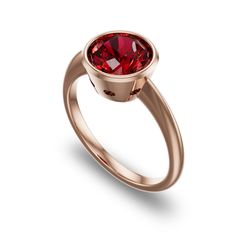 Bezel Set Edwardian Inspired Solitaire with Scalloped Cutouts in 14K Rose Gold with ruby