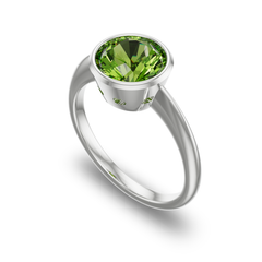 Bezel Set Edwardian Inspired Solitaire with Scalloped Cutouts in 14K White Gold with peridot