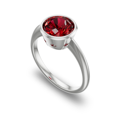 Bezel Set Edwardian Inspired Solitaire with Scalloped Cutouts in 14K White Gold with ruby