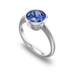 Bezel Set Edwardian Inspired Solitaire with Scalloped Cutouts in 14K White Gold with sapphire