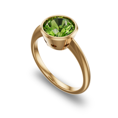 Bezel Set Edwardian Inspired Solitaire with Scalloped Cutouts in 14K Yellow Gold with peridot