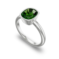 Bezel Set Solitaire in 14K White Gold with tsavorite garnet