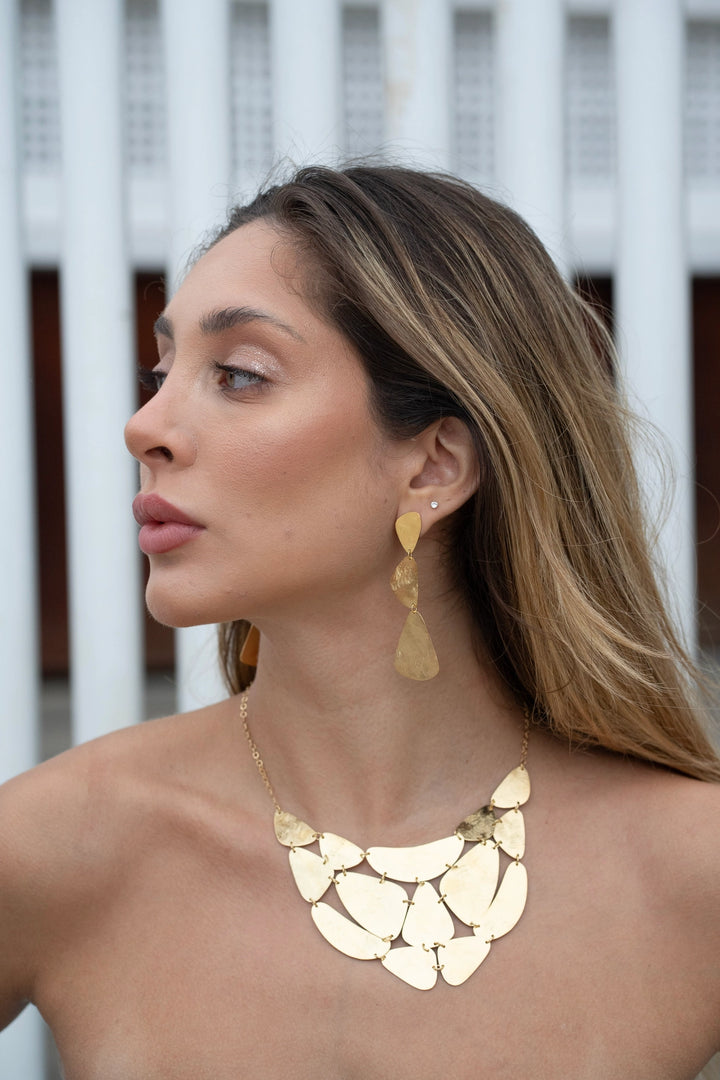 Oversized Brazilian 18K Gold Plated Organic Disc Collar Necklace