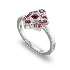 Georgian Inspired Shield Shaped Ring in 14K White Gold with garnet