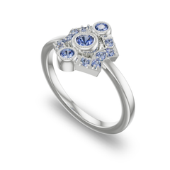 Georgian Inspired Shield Shaped Ring in 14K White Gold with sapphire
