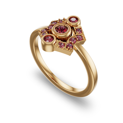 Georgian Inspired Shield Shaped Ring in 14K Yellow Gold with garnet