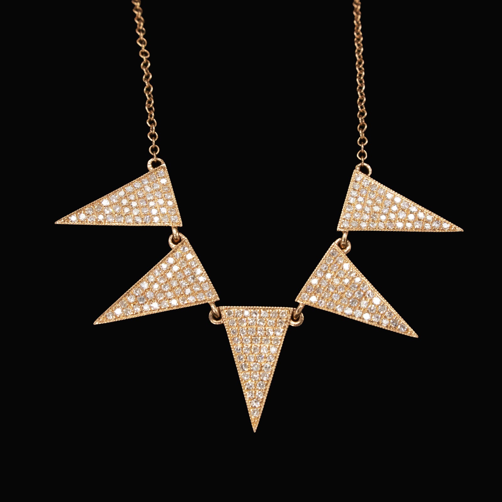 14K Rose Gold and Diamond Triangle Pennant Style Necklace