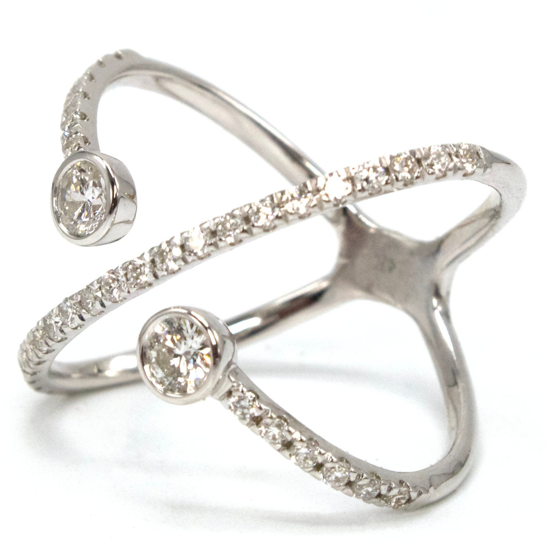 Modern 14K White Gold Diamond Crossover Ring