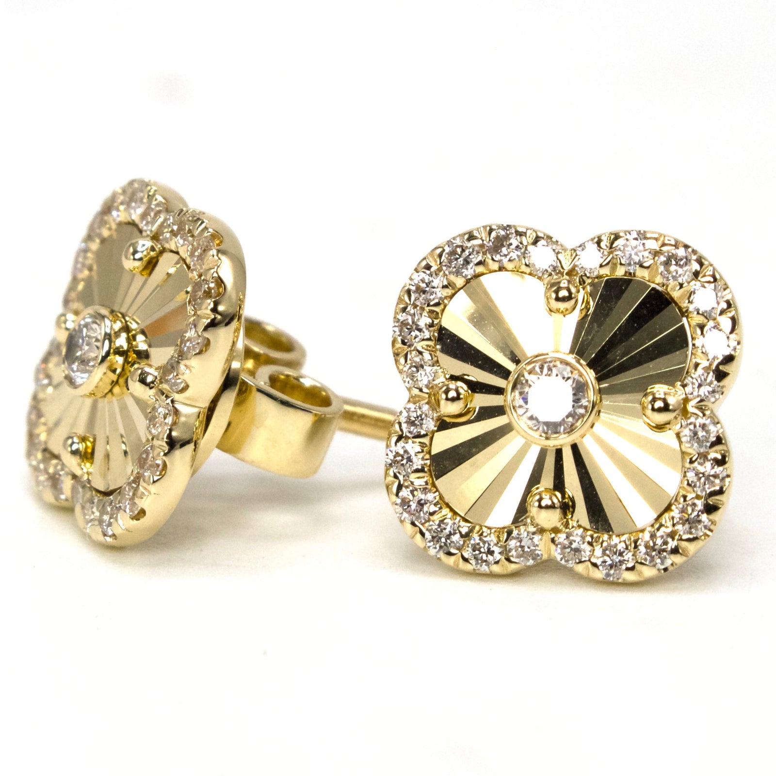 Petite Gold and Diamond Quatrefoil Clover Stud Earrings