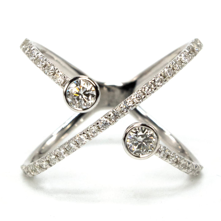 Modern 14K White Gold Diamond Crossover Ring