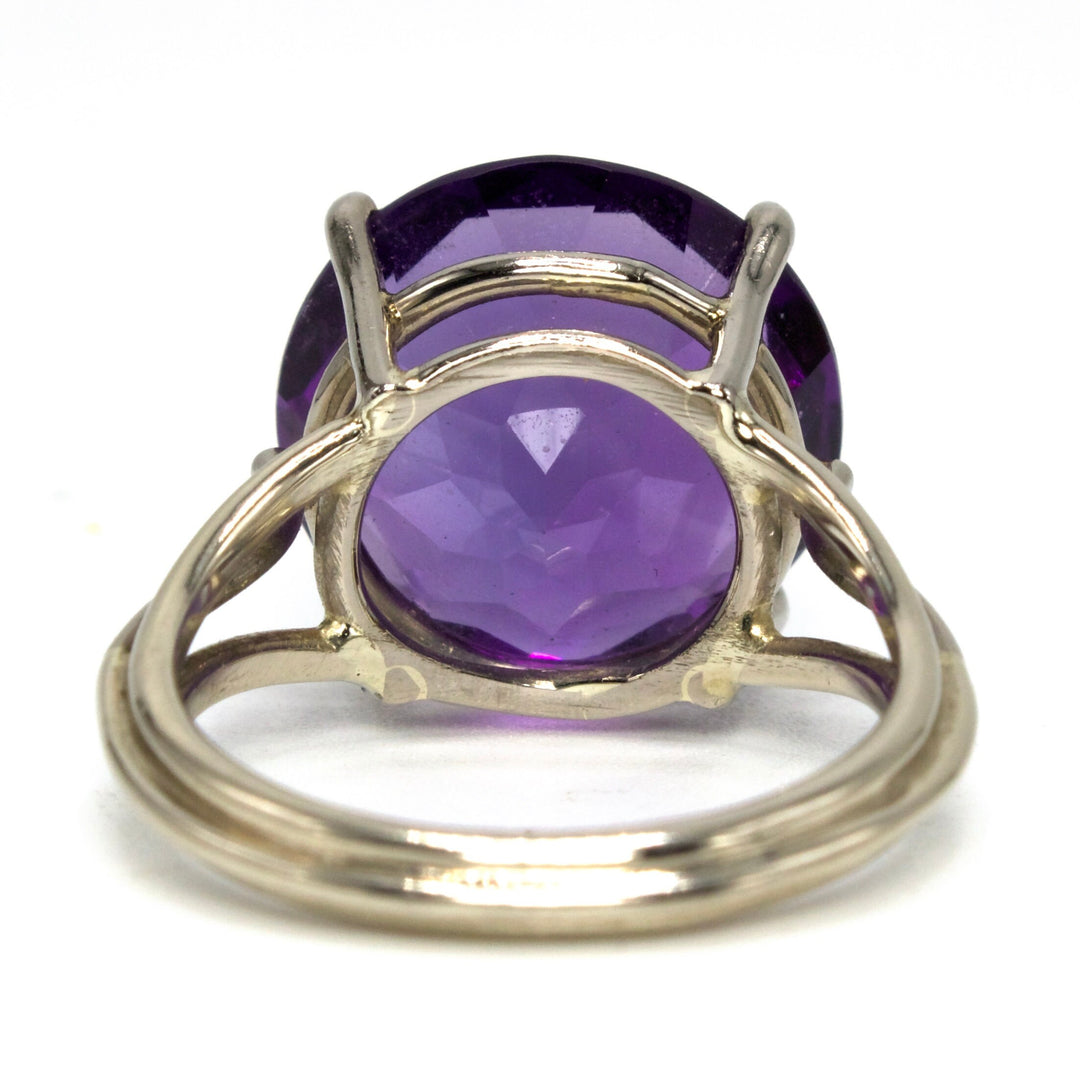 Large Round Cut Amethyst in White Gold Statement Ring