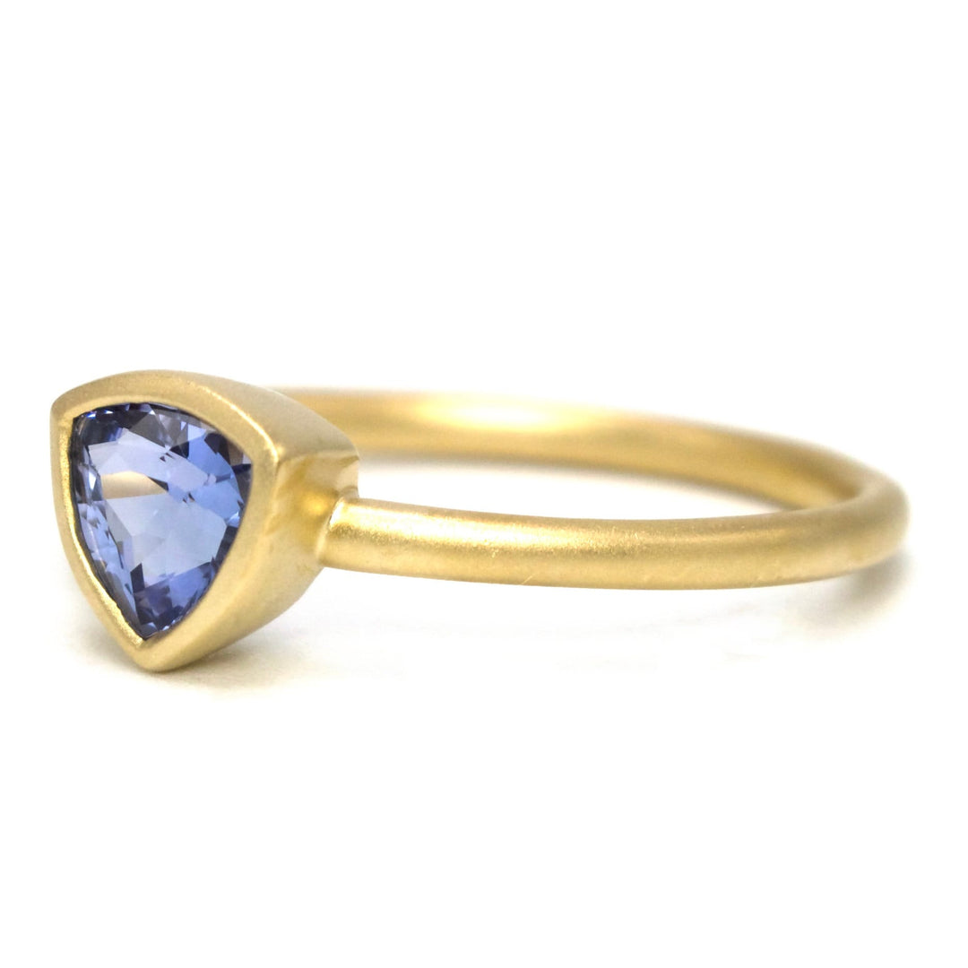 Trilliant Cut Ceylon Blue Sapphire Bezel Set in 14K Yellow Gold Ring