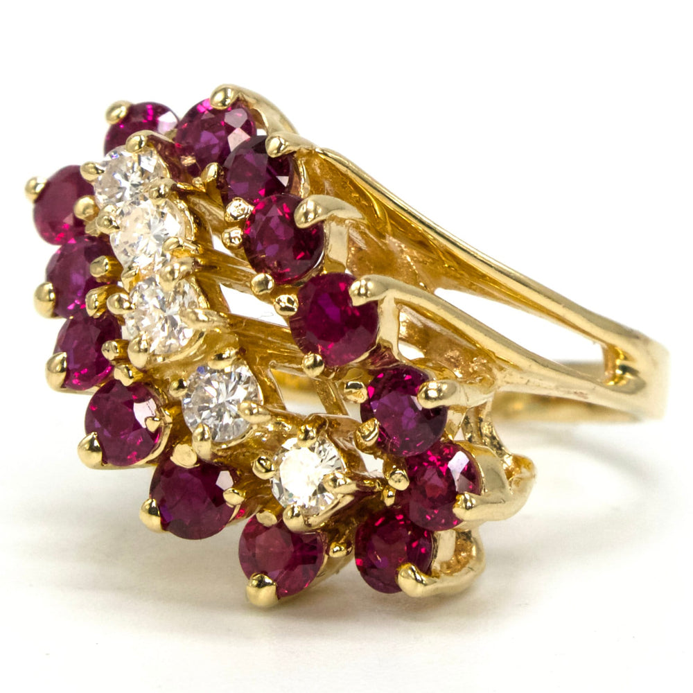 Yellow Gold Diamond and Ruby Waterfall Bypass Ring