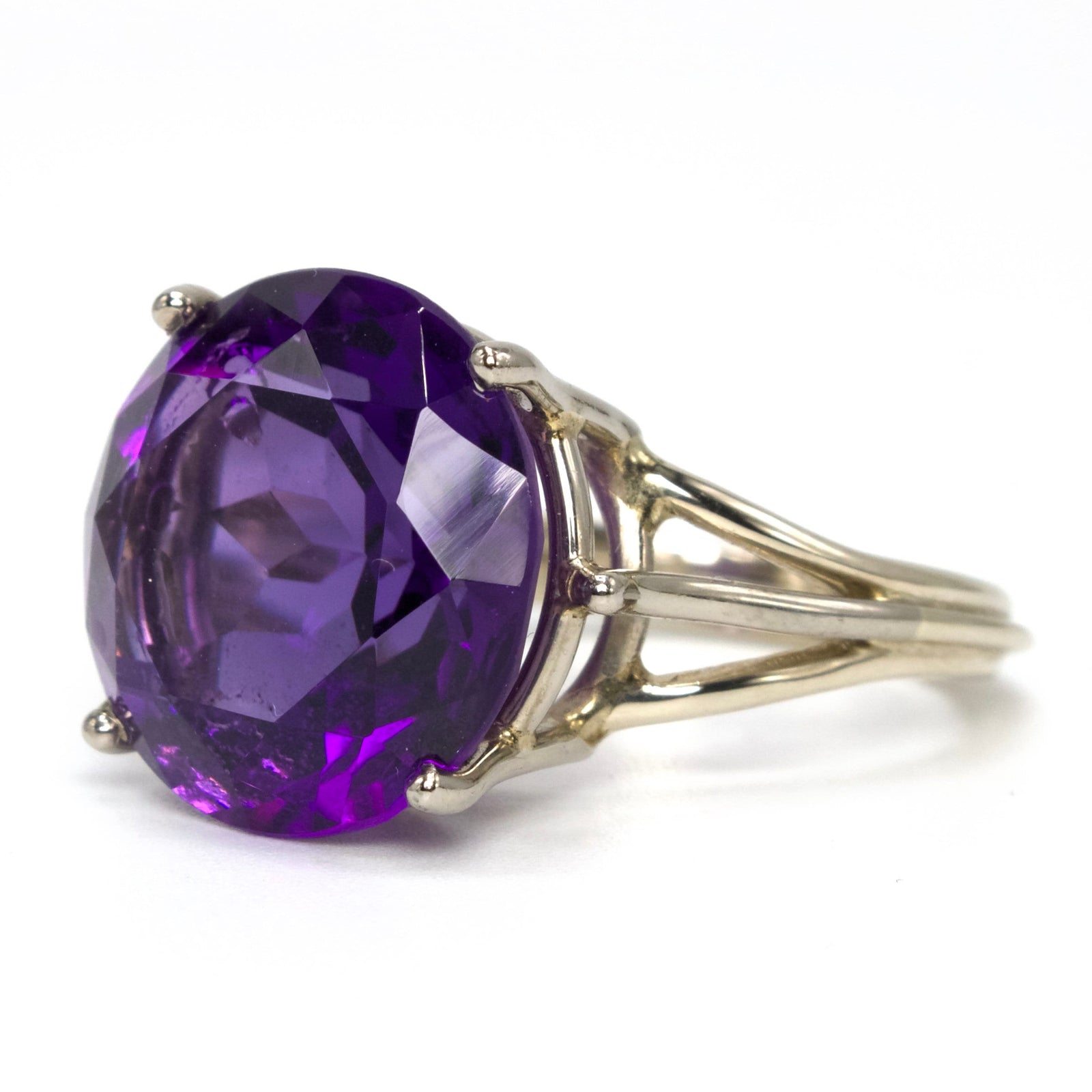 Large Round Cut Amethyst in White Gold Statement Ring