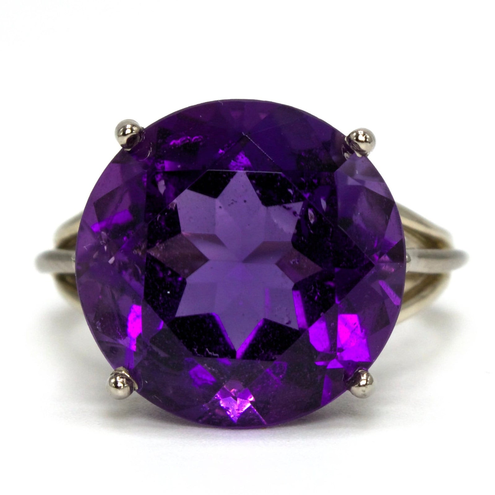 Large Round Cut Amethyst in White Gold Statement Ring