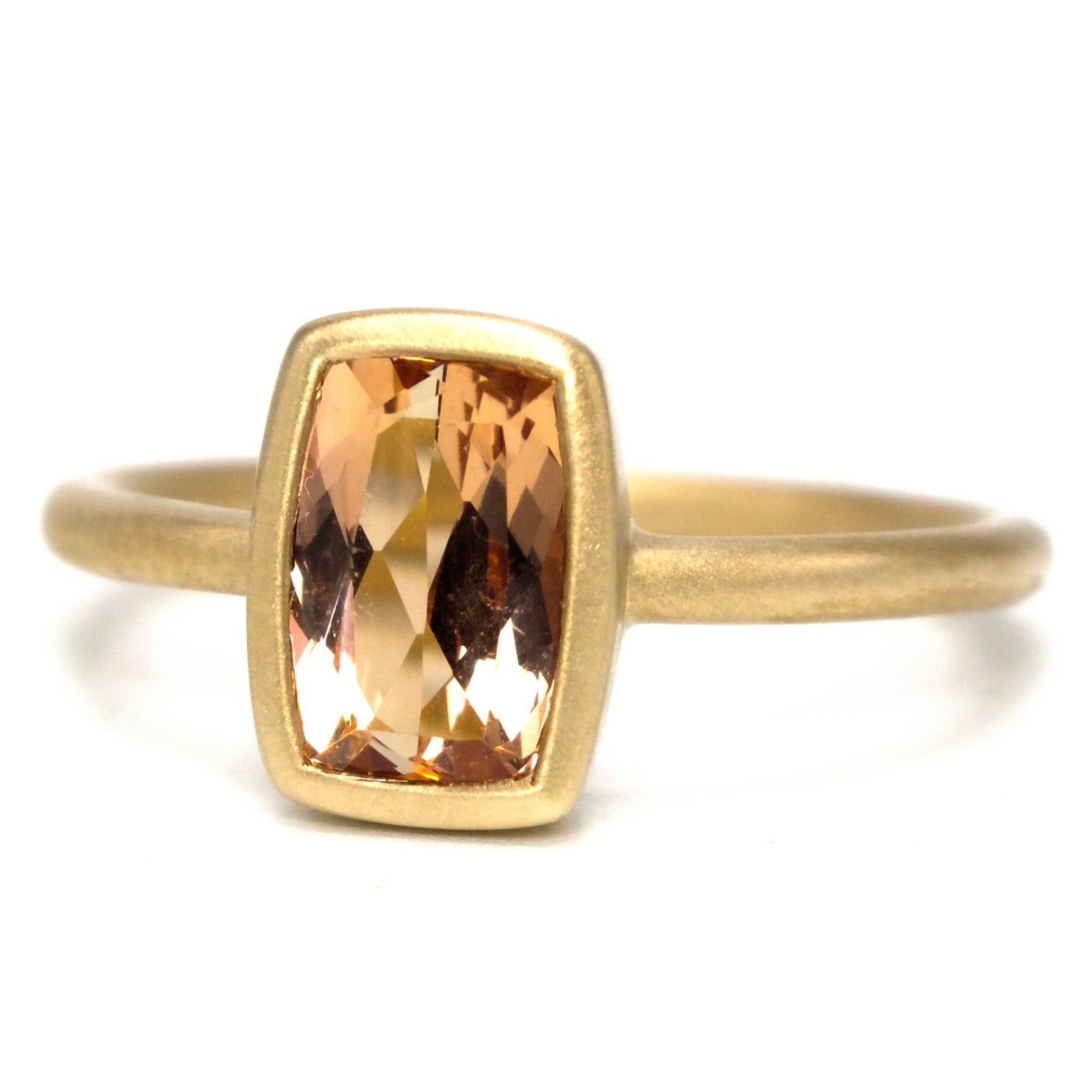 Bezel Set Barrel Cut Imperial Topaz in Matte Finished 14K Gold Ring