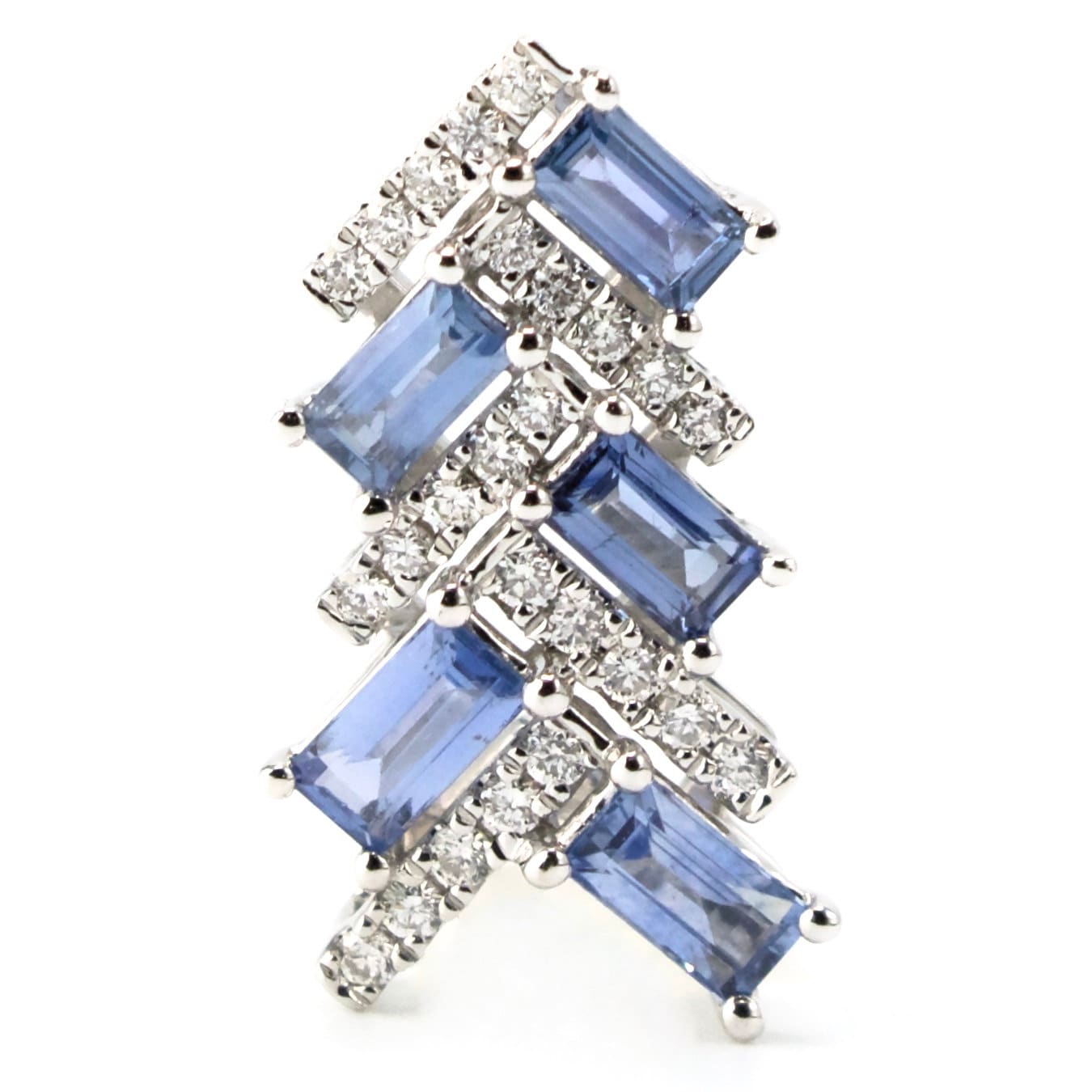 Diamond and Sapphire Chevron Style White Gold Pendant