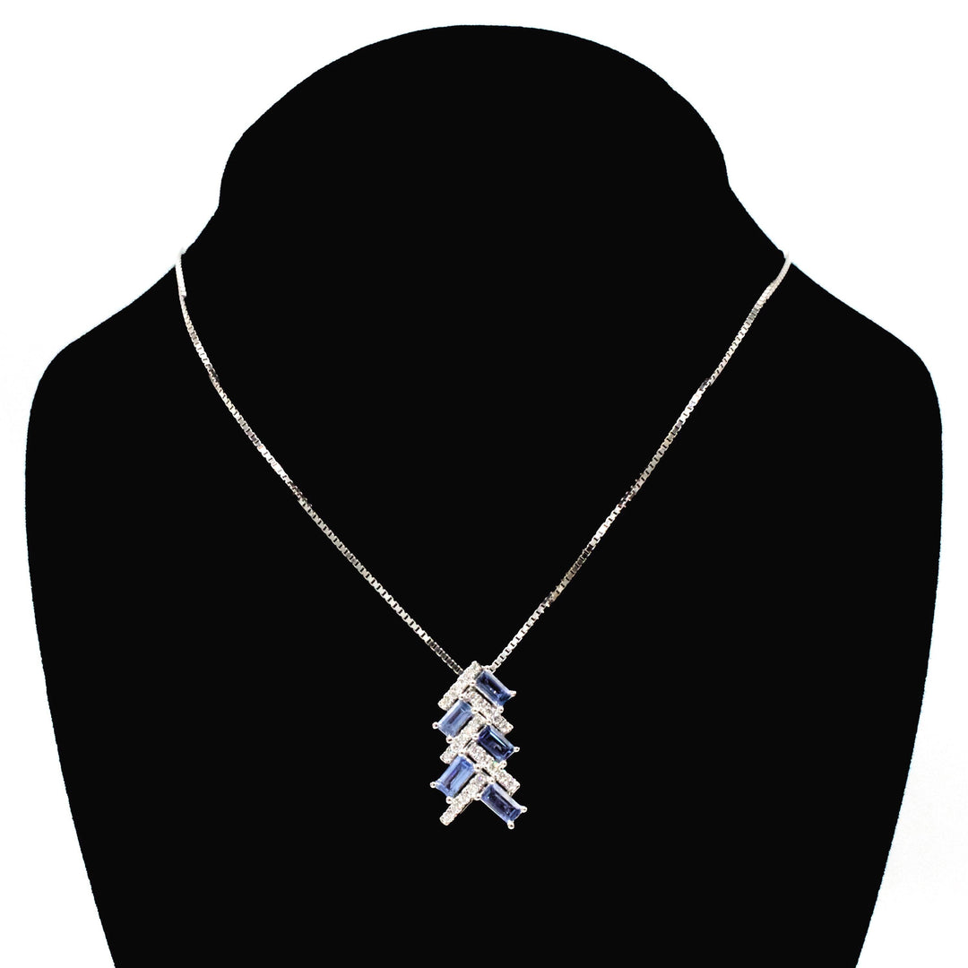 Diamond and Sapphire Chevron Style White Gold Pendant