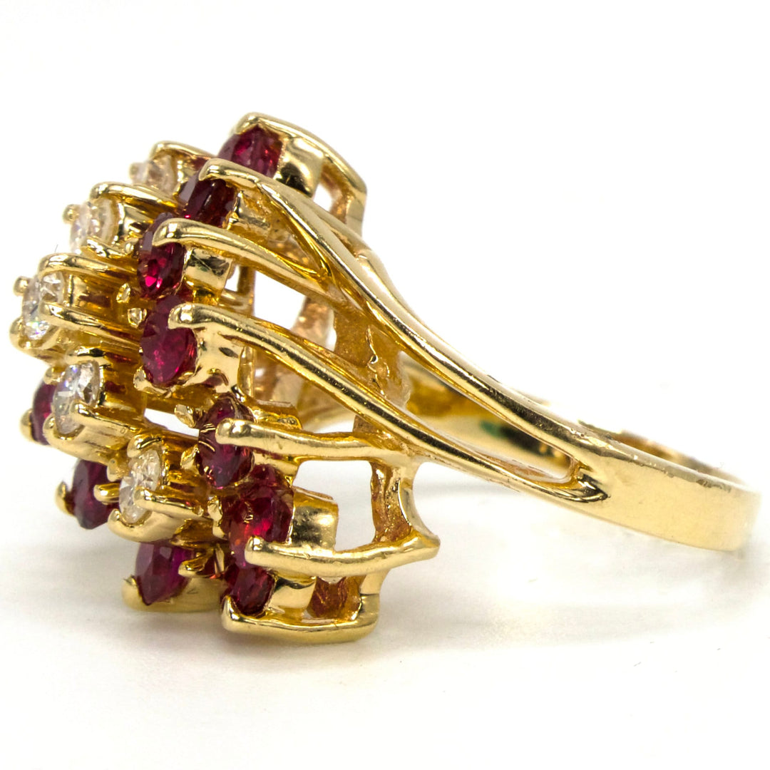 Yellow Gold Diamond and Ruby Waterfall Bypass Ring