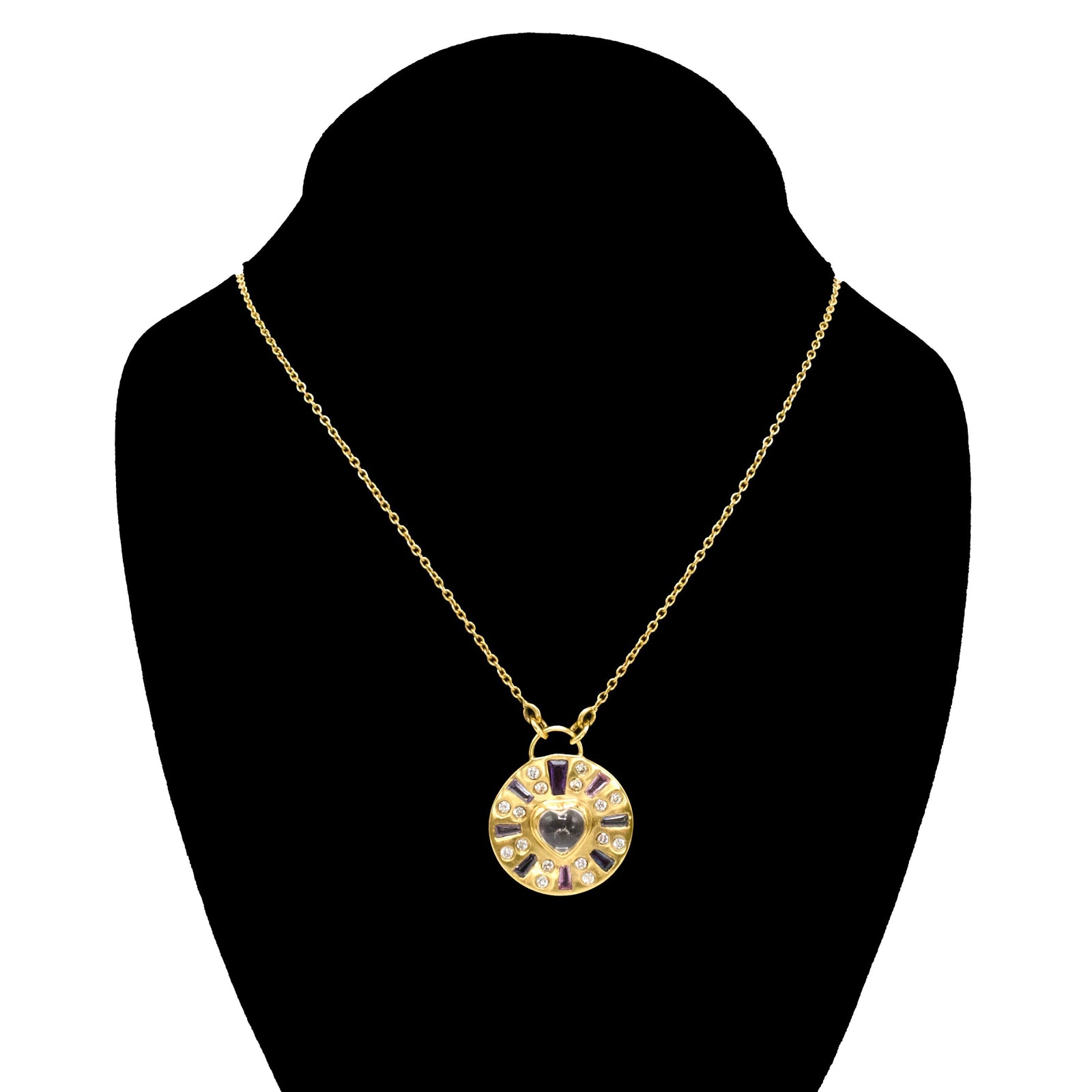 Amethyst, Iolite, Rose Quartz, Sapphire, and Diamond Confetti Style 18K Gold Pendant Necklace