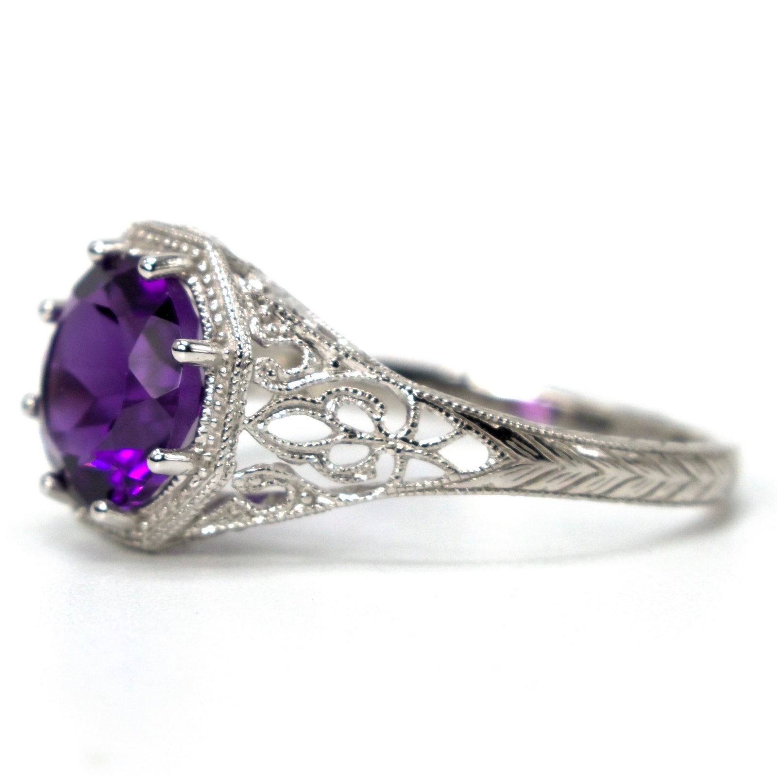 Edwardian Style 1.80ct Amethyst in Filigree White Gold Setting