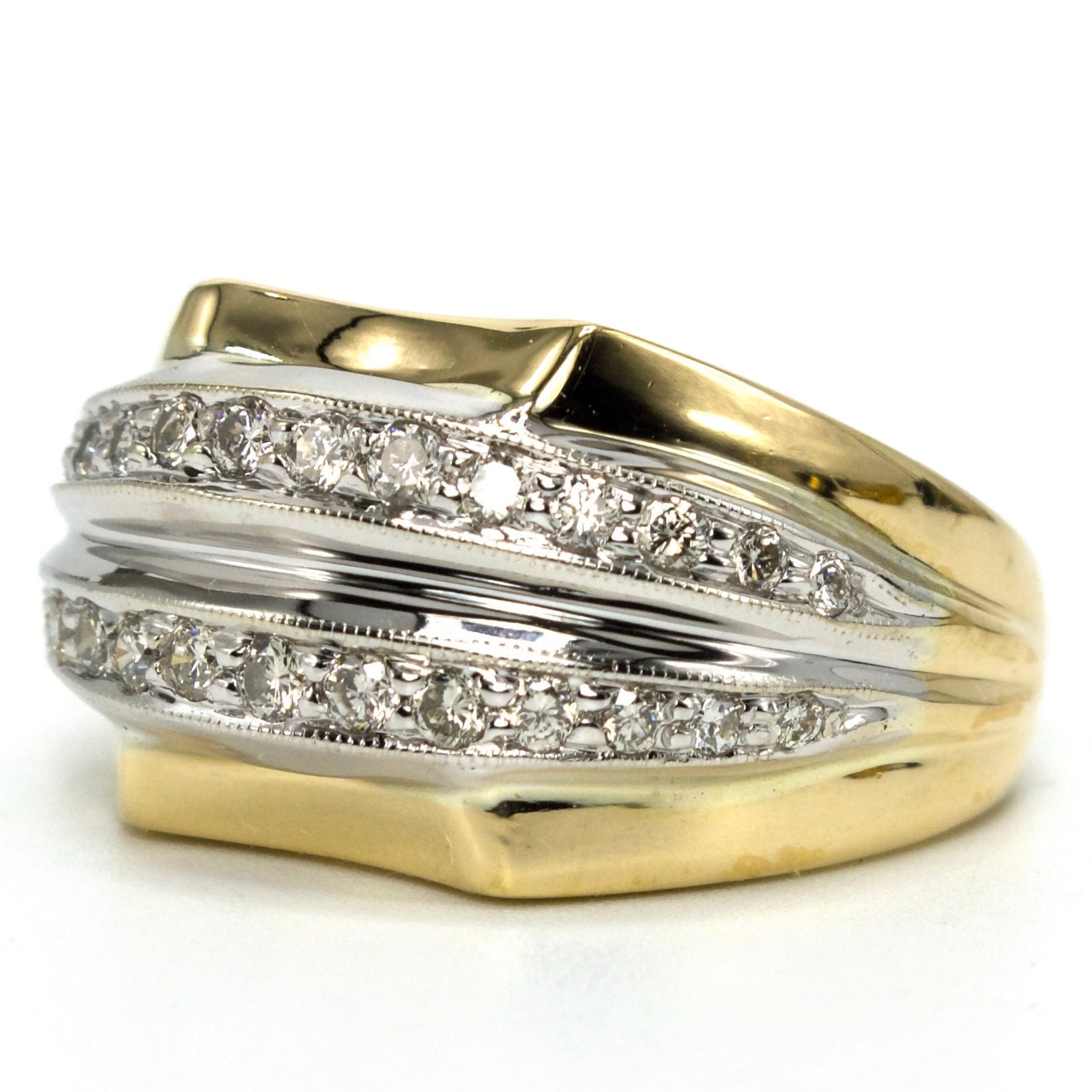 Two Tone 18K Gold and Diamond Gents Pinky Ring