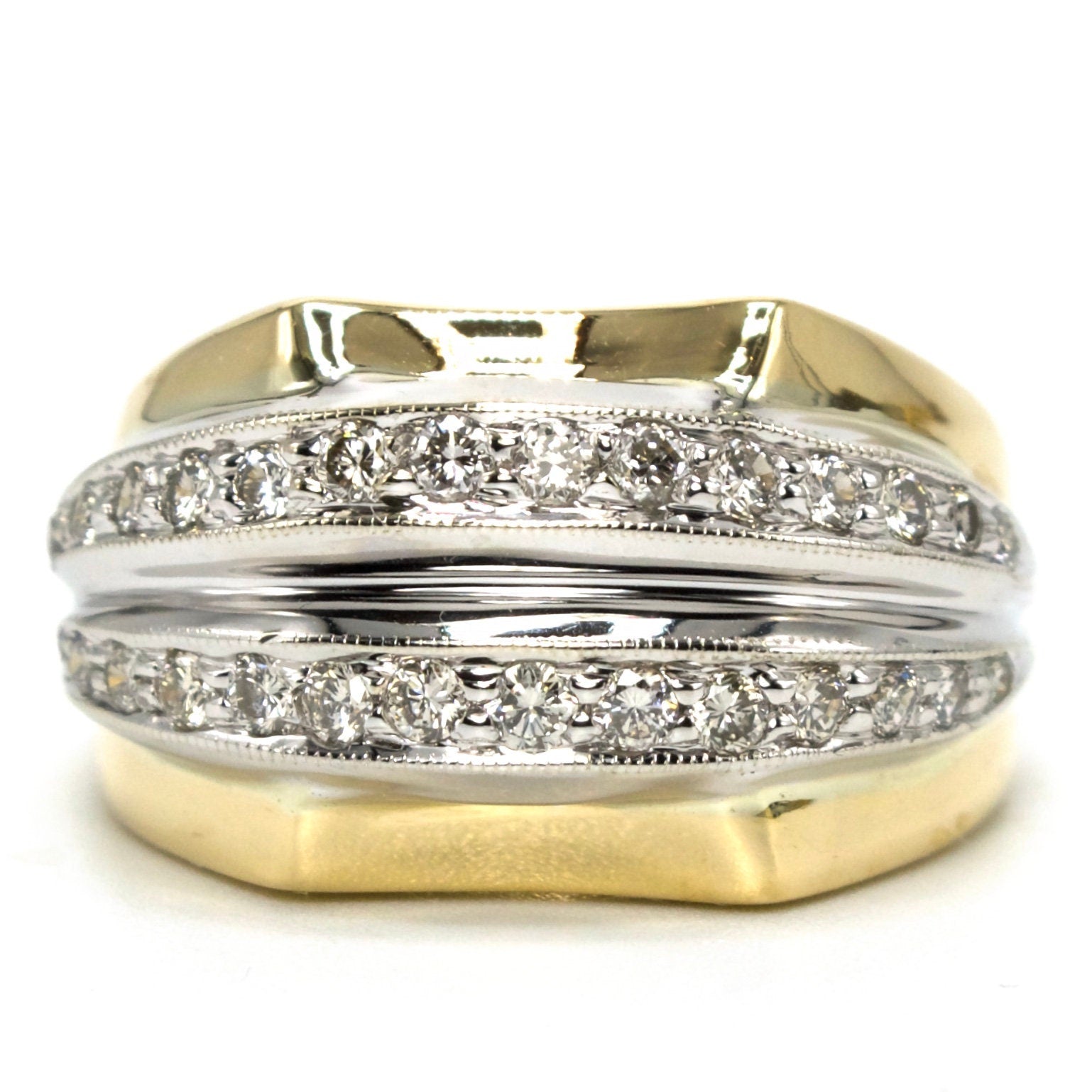Two Tone 18K Gold and Diamond Gents Pinky Ring